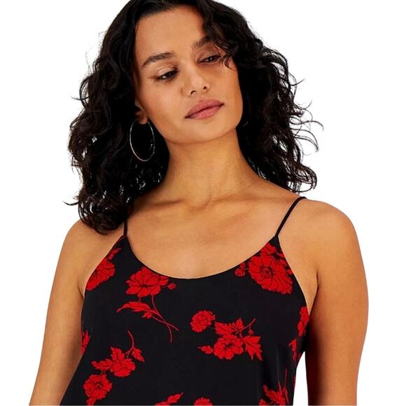 Bar III Black Red Floral Camisole Tank Top XXS NWT Date Night Blouse - Picture 3 of 11